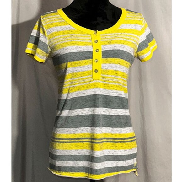 Unionbay Gray and Yellow Striped Tee, Large - Picture 1 of 6